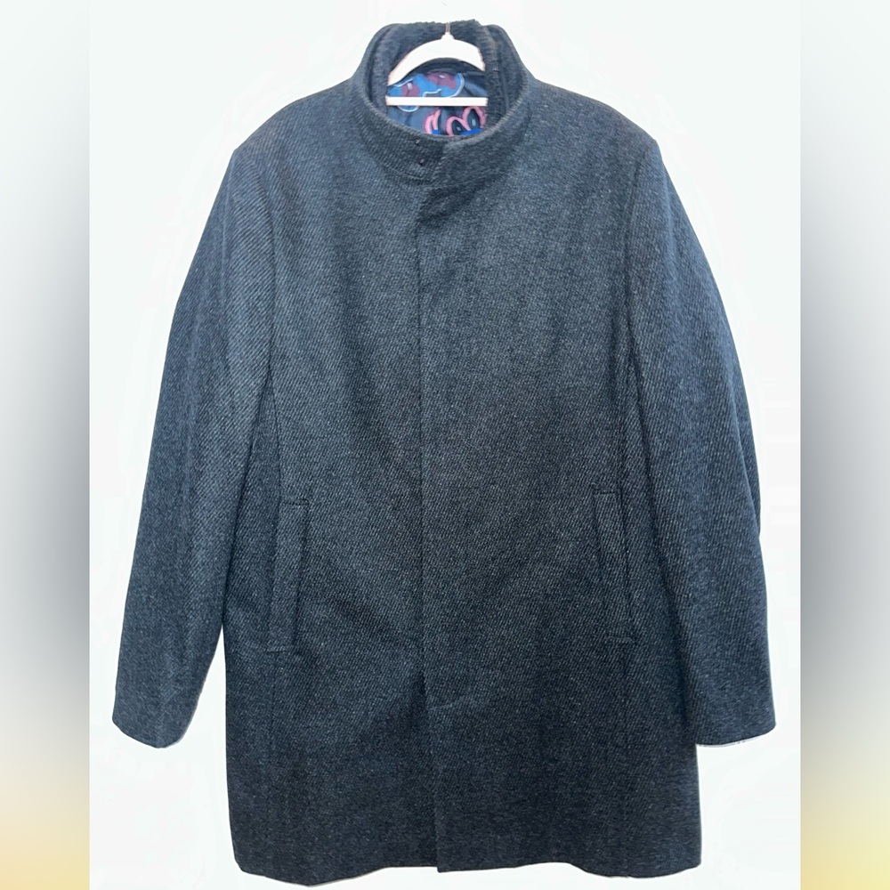 Men’s Ted Baker Margate High Neck Single Breasted Wool Charcoal Trench Coat
